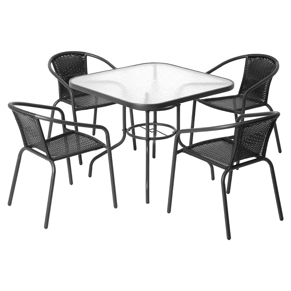 Gardeon Outdoor Dining Set 5 Piece Steel Stackable Chairs Table Patio Furniture - Outdoorium