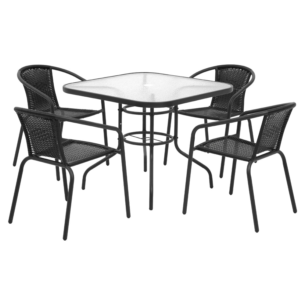 Gardeon Outdoor Dining Set 5 Piece Steel Stackable Chairs Table Patio Furniture - Outdoorium