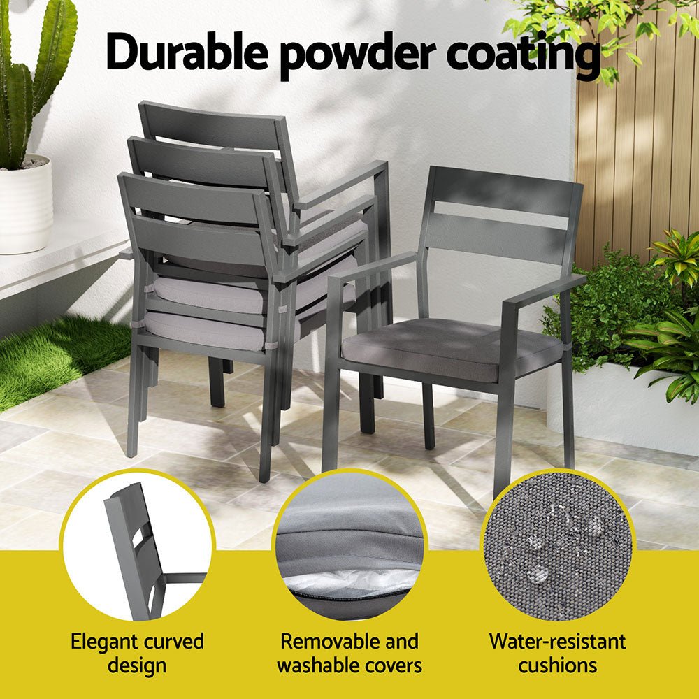 Gardeon Outdoor Dining Set 7 Piece Aluminum Table Chairs Setting Black | Outdoorium