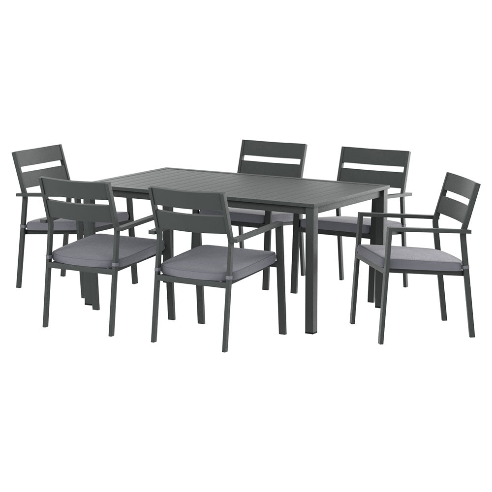 Gardeon Outdoor Dining Set 7 Piece Aluminum Table Chairs Setting Black - Outdoorium