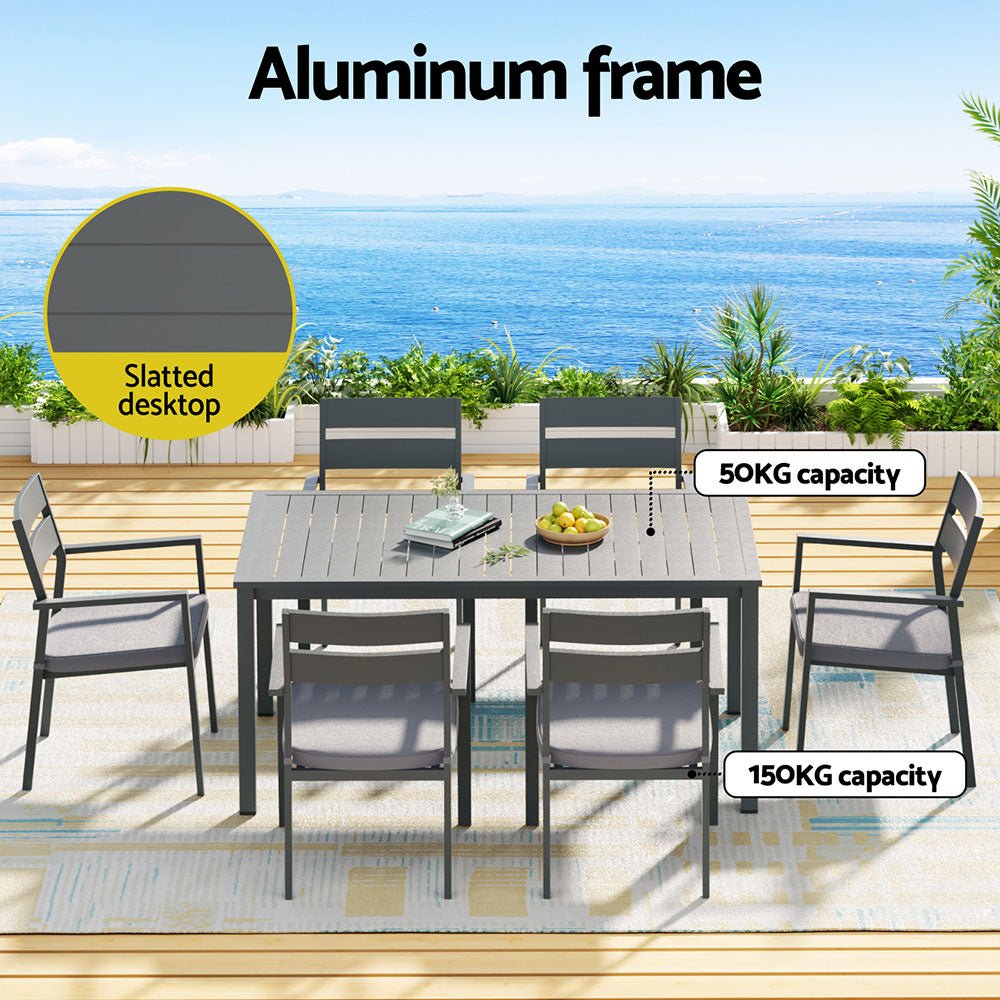 Gardeon Outdoor Dining Set 7 Piece Aluminum Table Chairs Setting Black | Outdoorium