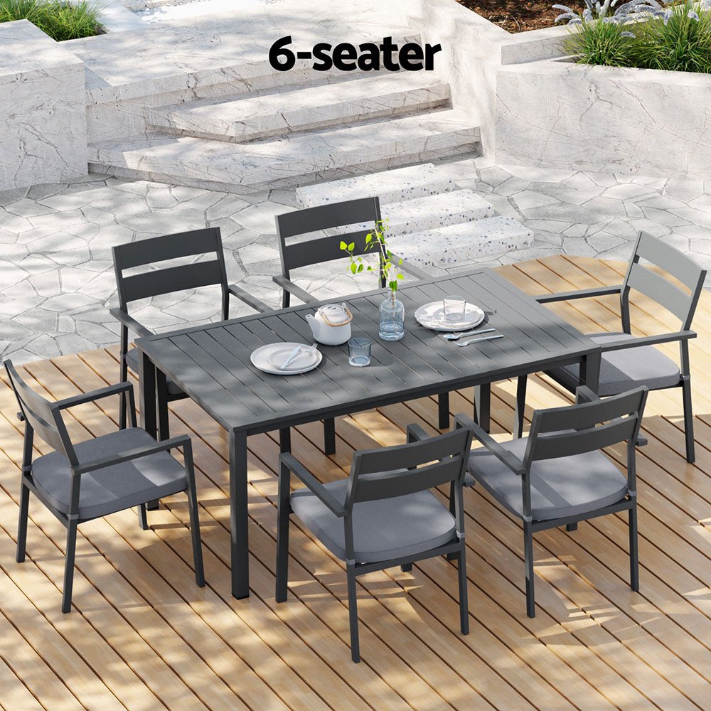 Gardeon Outdoor Dining Set 7 Piece Aluminum Table Chairs Setting Black | Outdoorium