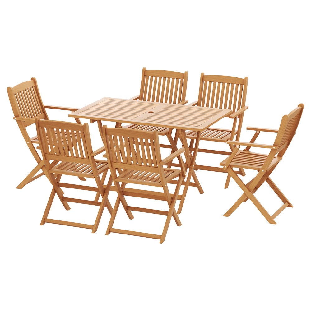 Gardeon Outdoor Dining Set 7 Piece Wooden Table Chairs Setting Foldable - Outdoorium