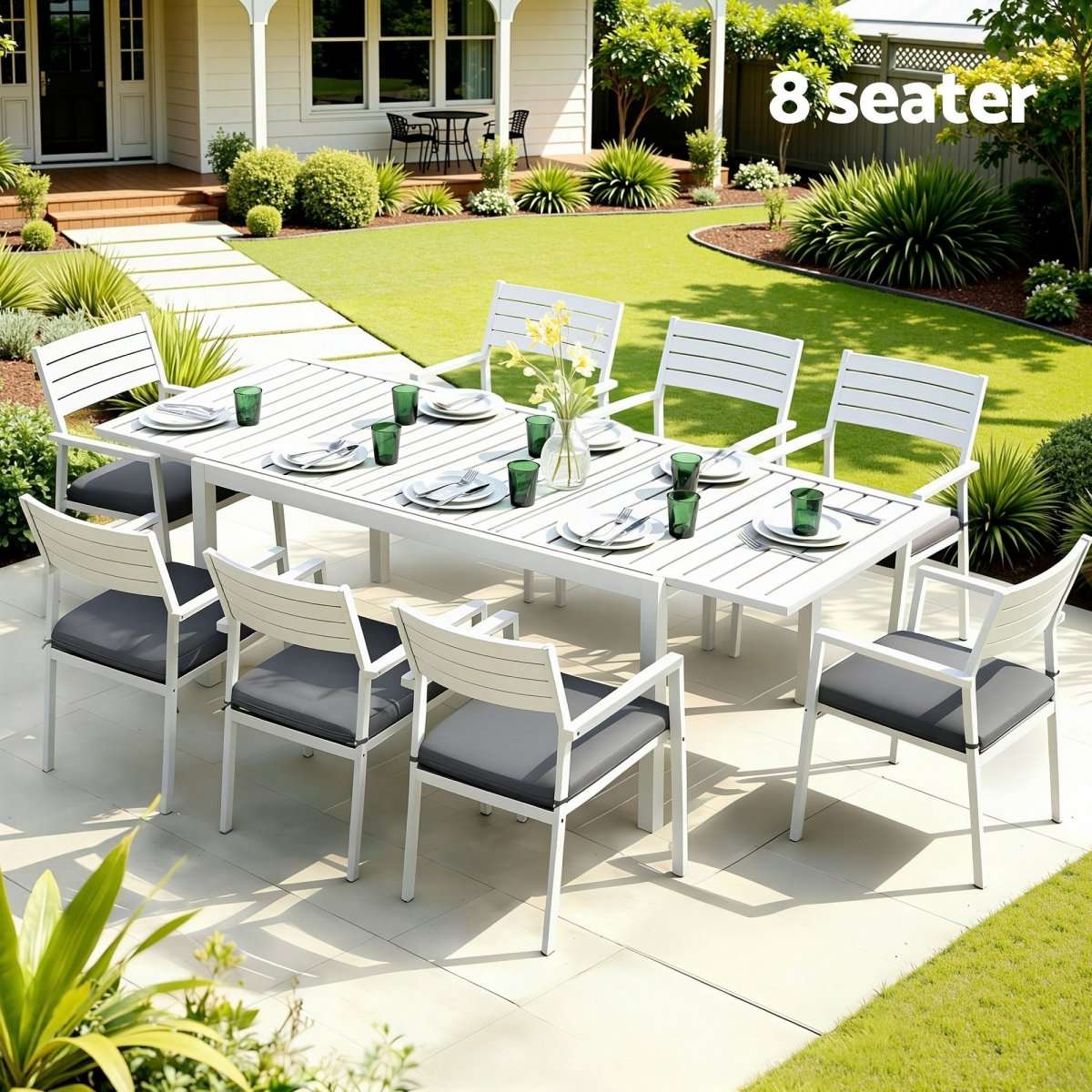 Gardeon Outdoor Dining Set 9PCS Aluminum Extendable Table Chairs Patio Furniture | Furniture > Outdoor > Outdoor Dining Sets