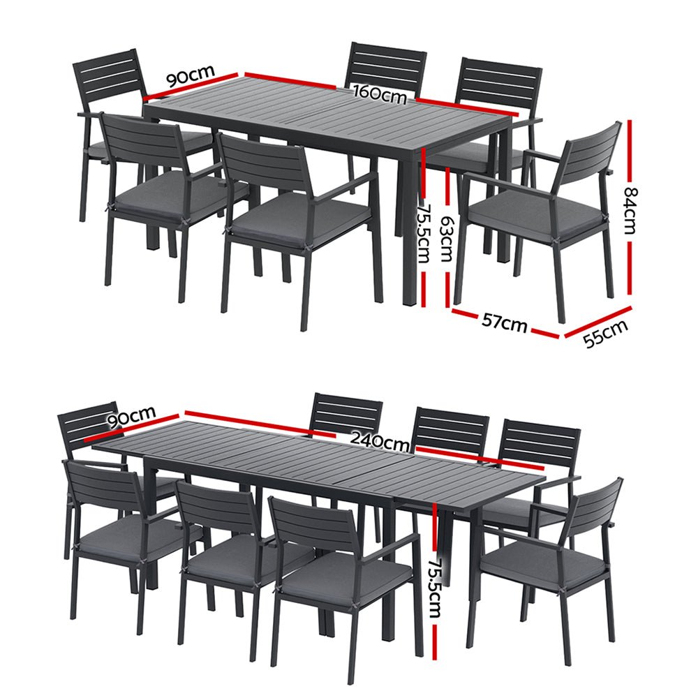Gardeon Outdoor Dining Set 9PCS Aluminum Extendable Table Chairs Patio Furniture | Outdoorium