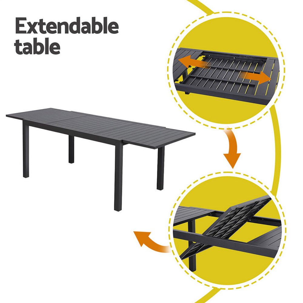 Gardeon Outdoor Dining Set 9PCS Aluminum Extendable Table Chairs Patio Furniture | Outdoorium