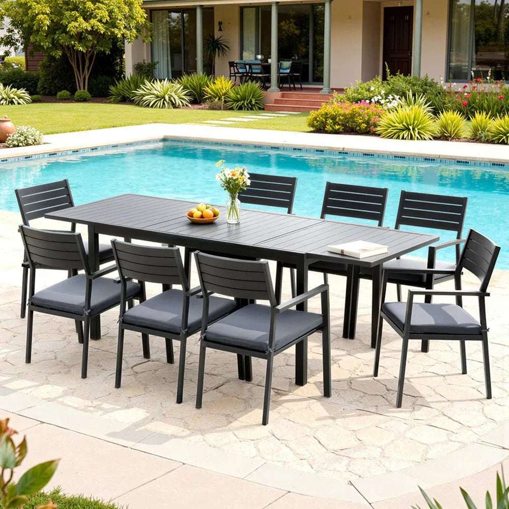 Gardeon Outdoor Dining Set 9PCS Aluminum Extendable Table Chairs Patio Furniture | Furniture > Outdoor > Outdoor Dining Sets