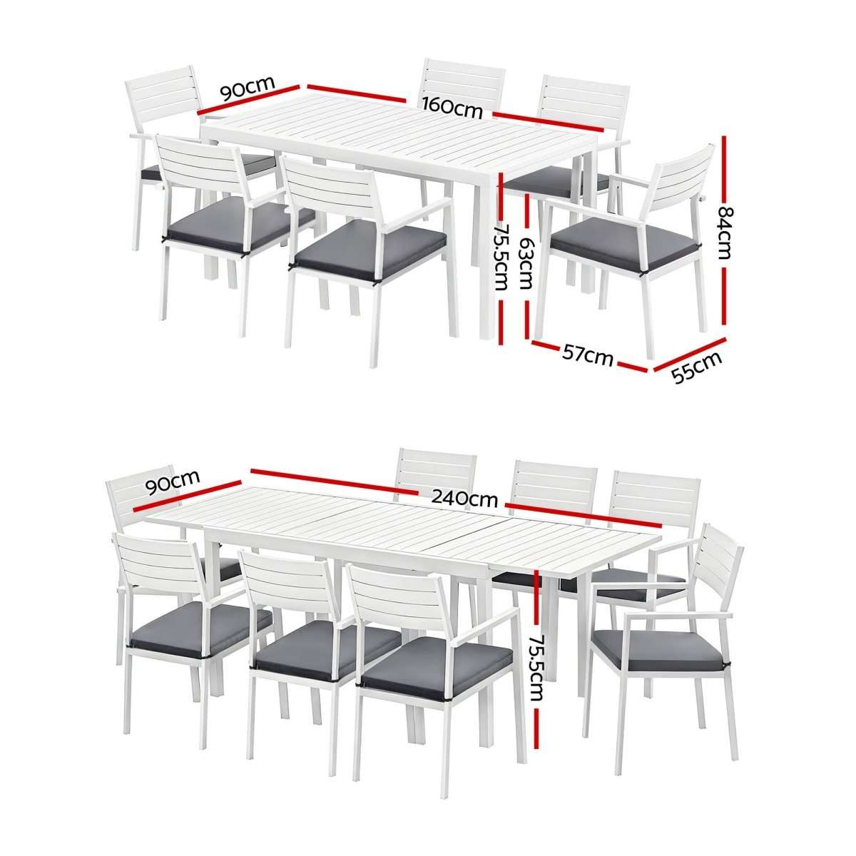 Gardeon Outdoor Dining Set 9PCS Aluminum Extendable Table Chairs Patio Furniture | Furniture > Outdoor > Outdoor Dining Sets