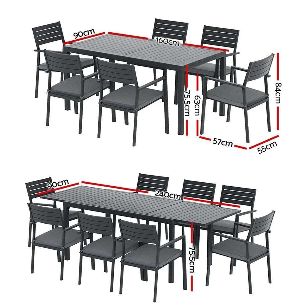 Gardeon Outdoor Dining Set 9PCS Aluminum Extendable Table Chairs Patio Furniture | Furniture > Outdoor > Outdoor Dining Sets