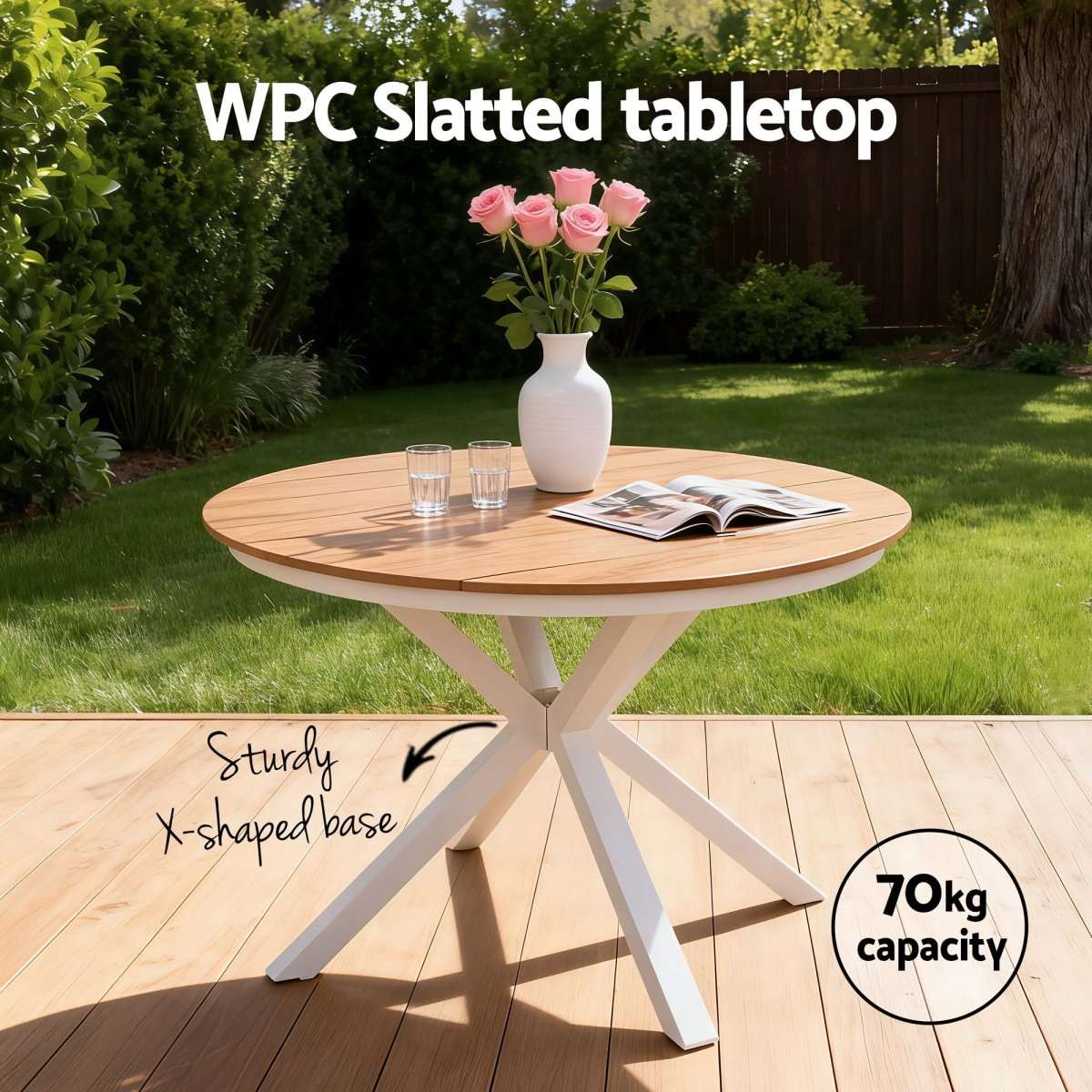 Gardeon Outdoor Dining Table 108CM Aluminum Frame WPC Top Desk Patio Furniture | Furniture > Living Room > Side Tables