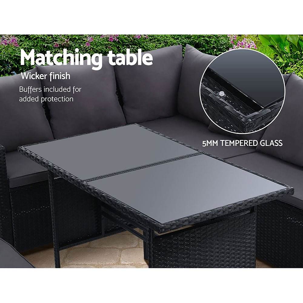 Gardeon Outdoor Furniture Dining Setting Sofa Set Lounge Wicker 8 Seater Black - Outdoorium