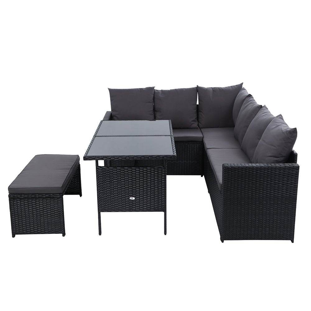 Gardeon Outdoor Furniture Dining Setting Sofa Set Lounge Wicker 8 Seater Black - Outdoorium