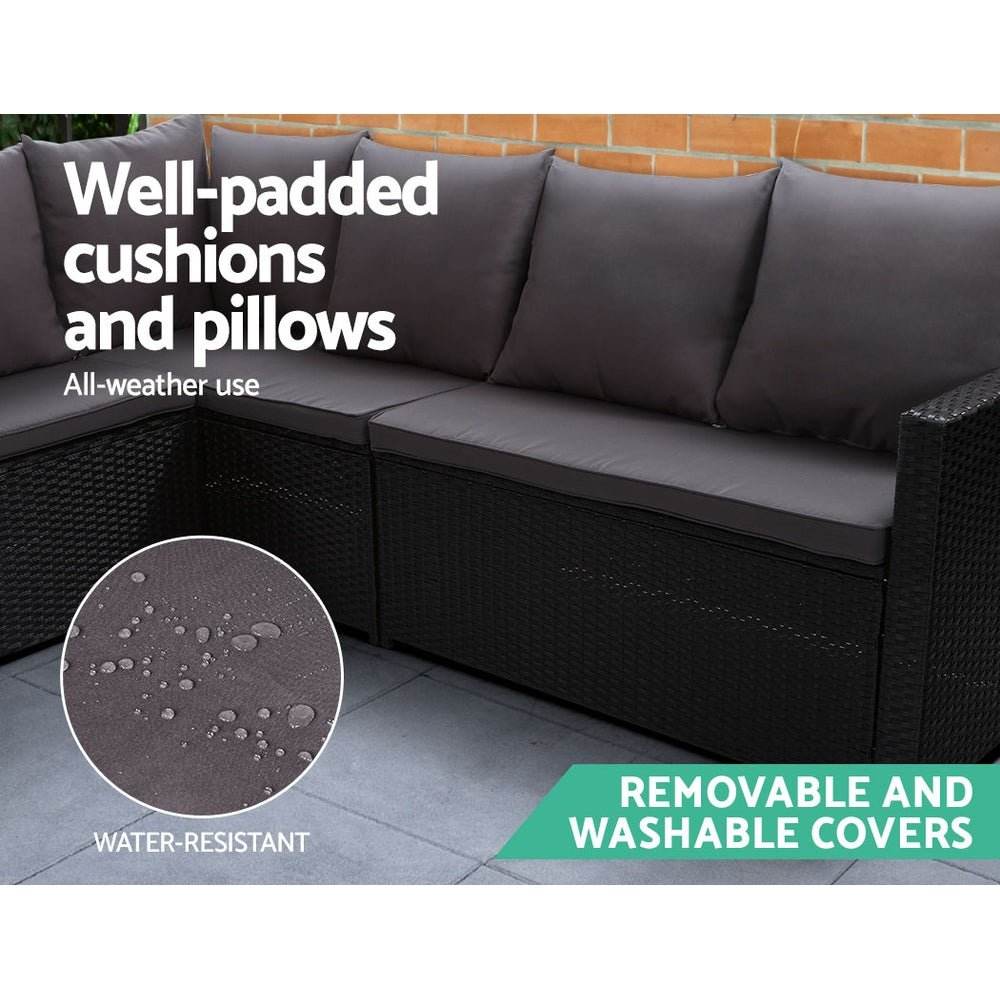 Gardeon Outdoor Furniture Dining Setting Sofa Set Lounge Wicker 8 Seater Black - Outdoorium