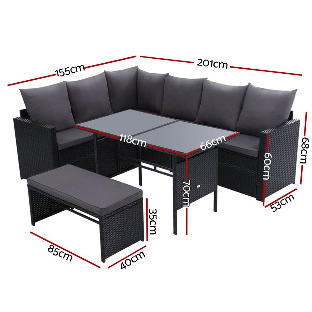 Gardeon Outdoor Furniture Dining Setting Sofa Set Lounge Wicker 8 Seater Black - Outdoorium