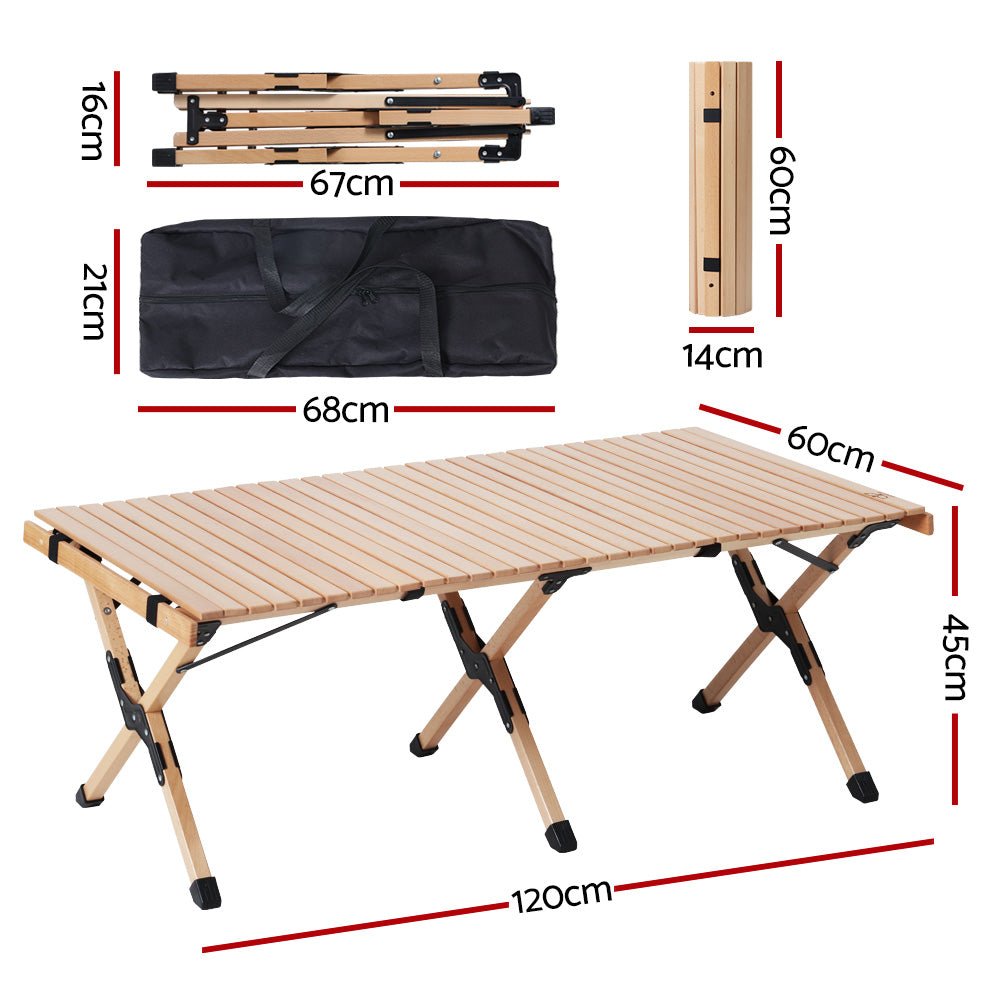 Gardeon Outdoor Furniture Wooden Egg Roll Picnic Table Camping Desk 120CM - Outdoorium