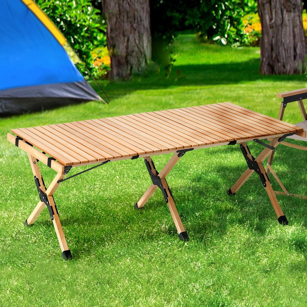 Gardeon Outdoor Furniture Wooden Egg Roll Picnic Table Camping Desk 120CM - Outdoorium