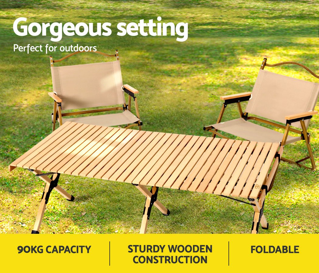 Gardeon Outdoor Furniture Wooden Egg Roll Picnic Table Camping Desk 120CM - Outdoorium