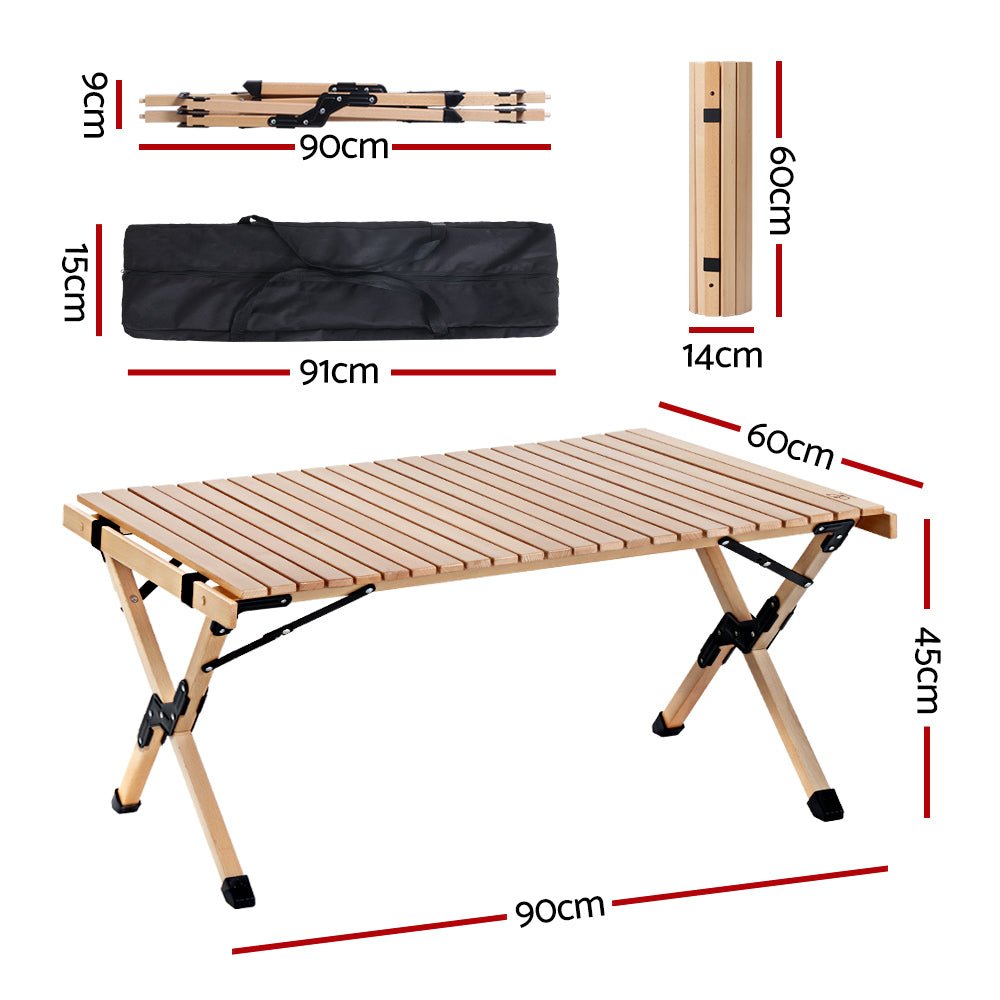 Gardeon Outdoor Furniture Wooden Egg Roll Picnic Table Camping Desk 90CM - Outdoorium