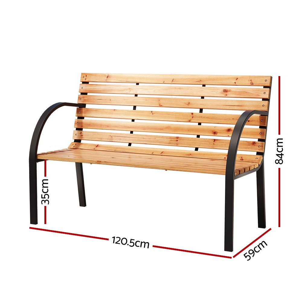 Gardeon Outdoor Garden Bench Seat 120cm Wooden Steel 2 Seater Patio Furniture Natural - Outdoorium