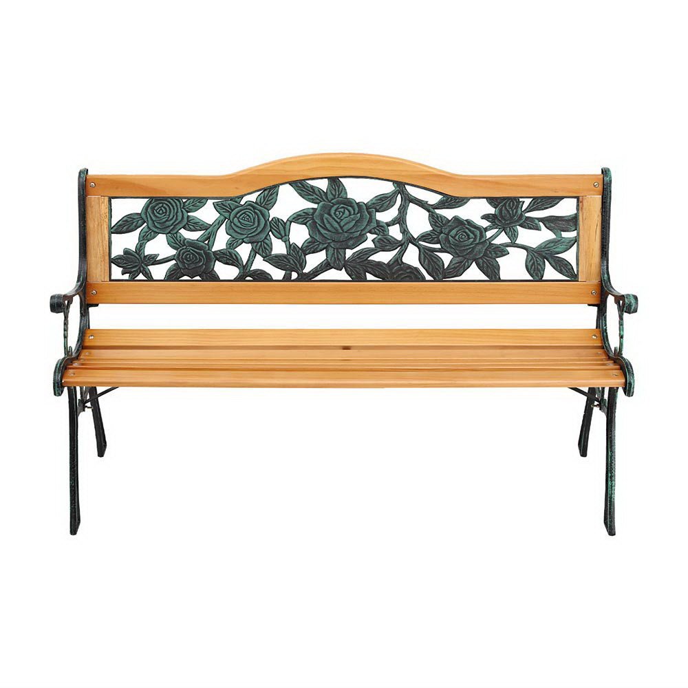 Gardeon Outdoor Garden Bench Seat 126cm Wooden Cast Iron 3 Seater Patio Furniture - Outdoorium