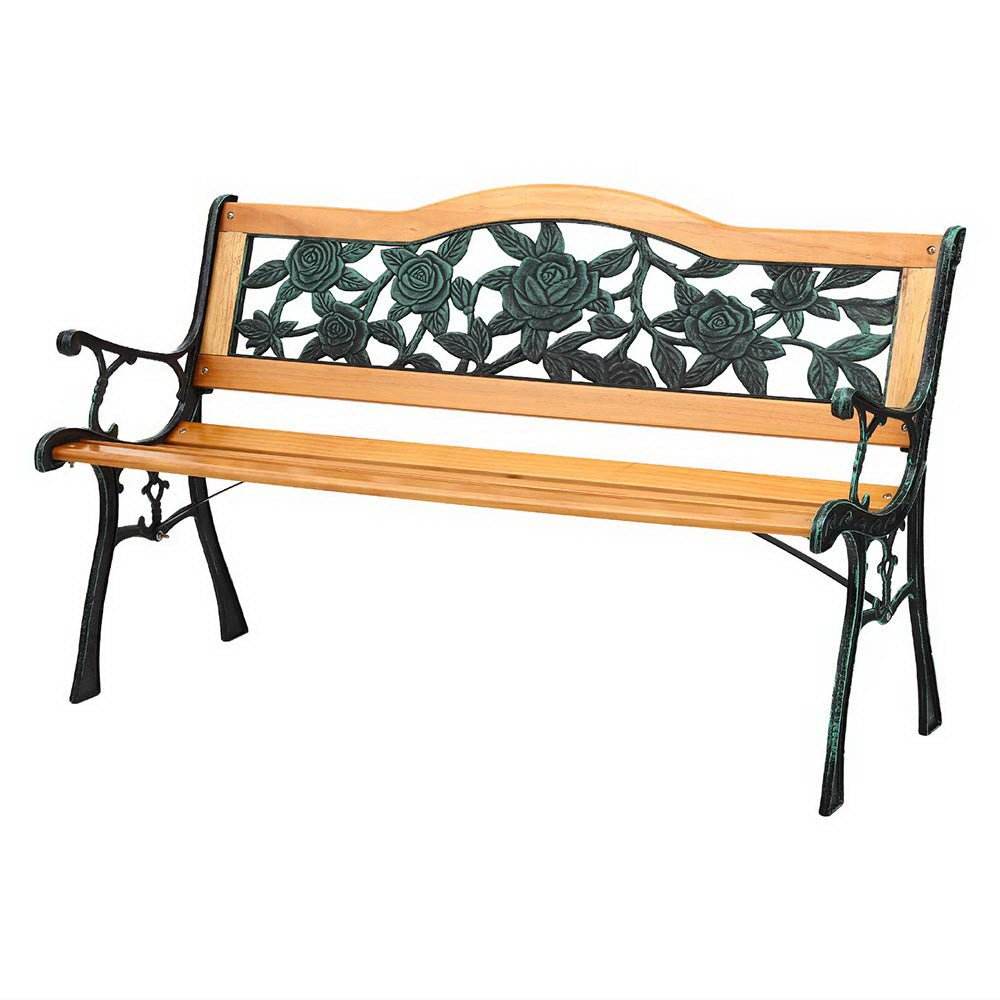Gardeon Outdoor Garden Bench Seat 126cm Wooden Cast Iron 3 Seater Patio Furniture | Outdoorium