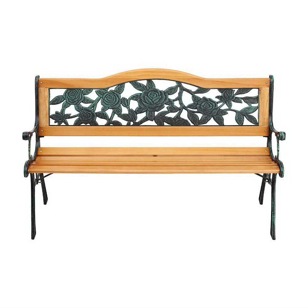 Gardeon Outdoor Garden Bench Seat 126cm Wooden Cast Iron 3 Seater Patio Furniture | Outdoorium