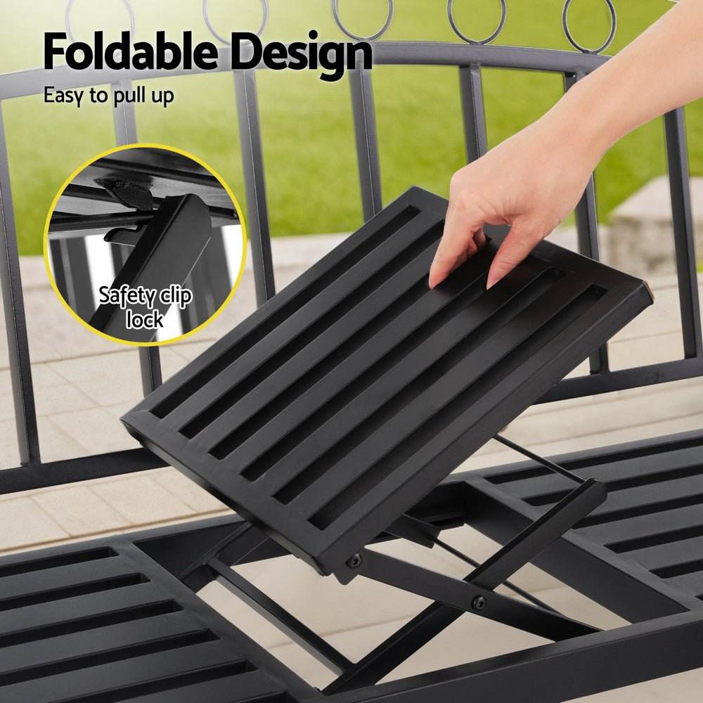 Gardeon Outdoor Garden Bench Seat Loveseat Steel Foldable Table Patio Furniture Black | Outdoorium