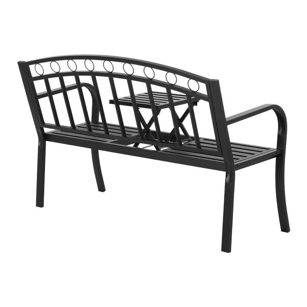 Gardeon Outdoor Garden Bench Seat Loveseat Steel Foldable Table Patio Furniture Black | Outdoorium