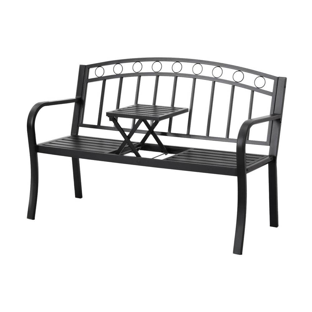 Gardeon Outdoor Garden Bench Seat Loveseat Steel Foldable Table Patio Furniture Black | Outdoorium