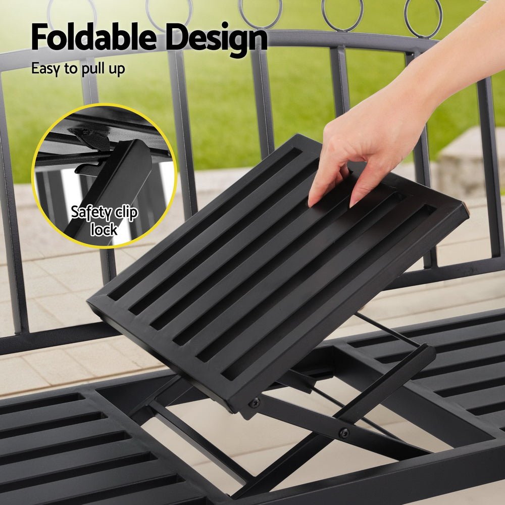 Gardeon Outdoor Garden Bench Seat Loveseat Steel Foldable Table Patio Furniture Black - Outdoorium