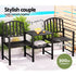 Gardeon Outdoor Garden Bench Seat Loveseat Steel Table Chairs Patio Furniture Black - Outdoorium