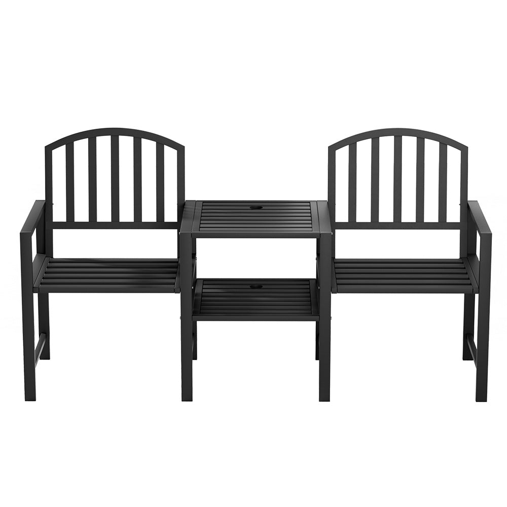 Gardeon Outdoor Garden Bench Seat Loveseat Steel Table Chairs Patio Furniture Black - Outdoorium