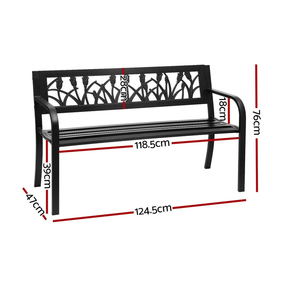 Gardeon Outdoor Garden Bench Seat Outdoor Furniture Steel 2 Seater Park Black | Outdoorium