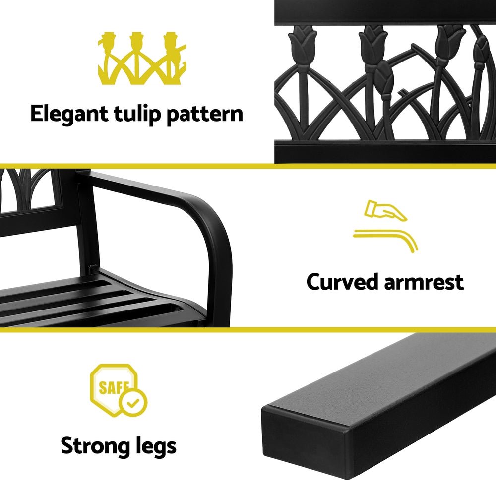 Gardeon Outdoor Garden Bench Seat Outdoor Furniture Steel 2 Seater Park Black | Outdoorium