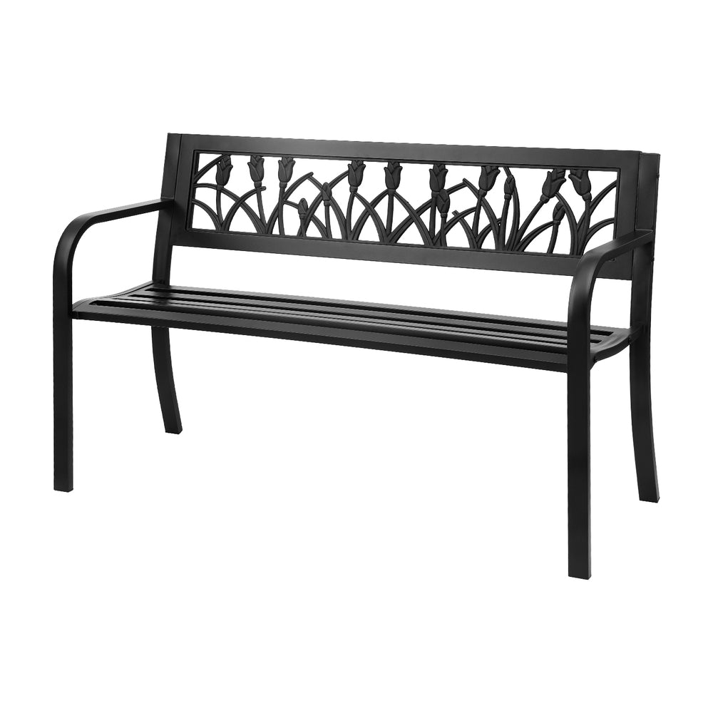 Gardeon Outdoor Garden Bench Seat Outdoor Furniture Steel 2 Seater Park Black - Outdoorium