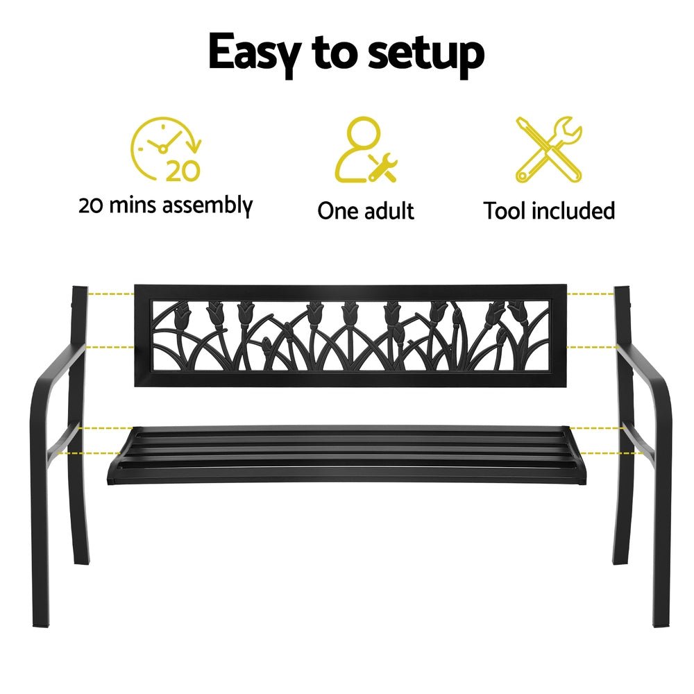 Gardeon Outdoor Garden Bench Seat Outdoor Furniture Steel 2 Seater Park Black | Outdoorium