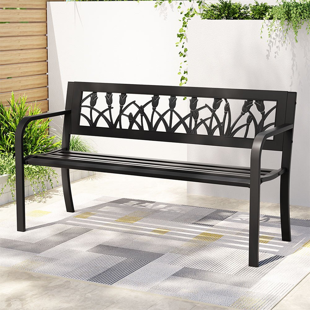 Gardeon Outdoor Garden Bench Seat Outdoor Furniture Steel 2 Seater Park Black | Outdoorium