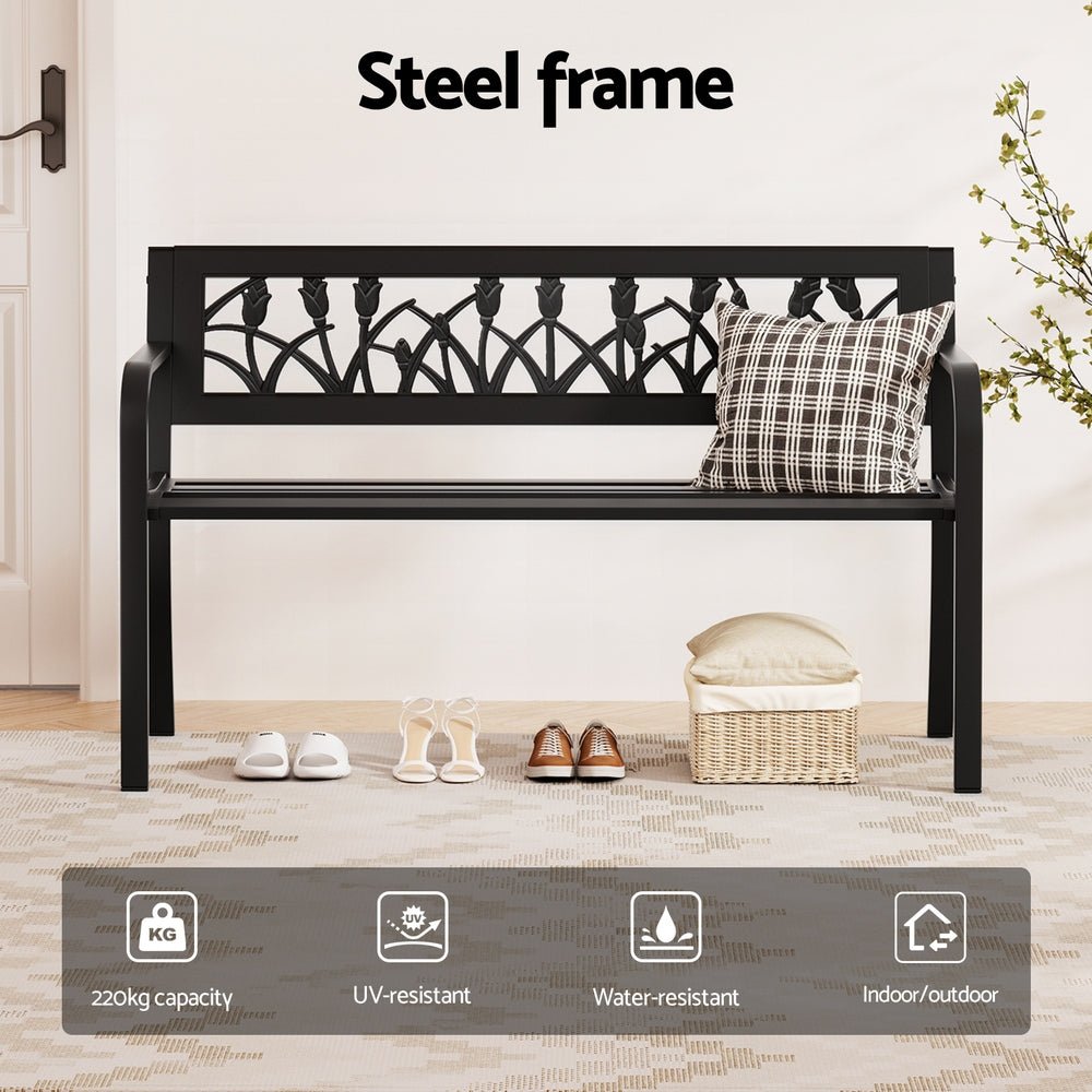 Gardeon Outdoor Garden Bench Seat Outdoor Furniture Steel 2 Seater Park Black | Outdoorium