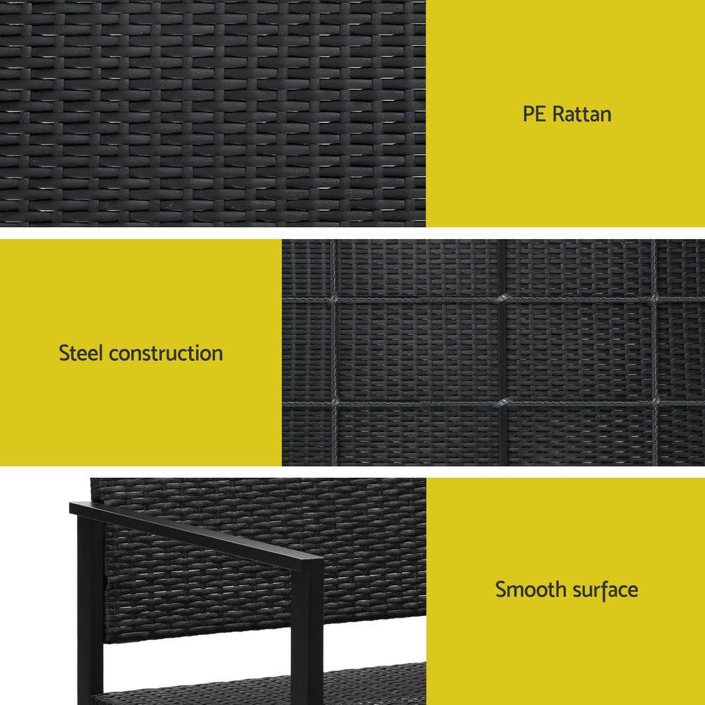 Gardeon Outdoor Garden Bench Seat Rattan Chair Steel Patio Furniture Park Black - Outdoorium