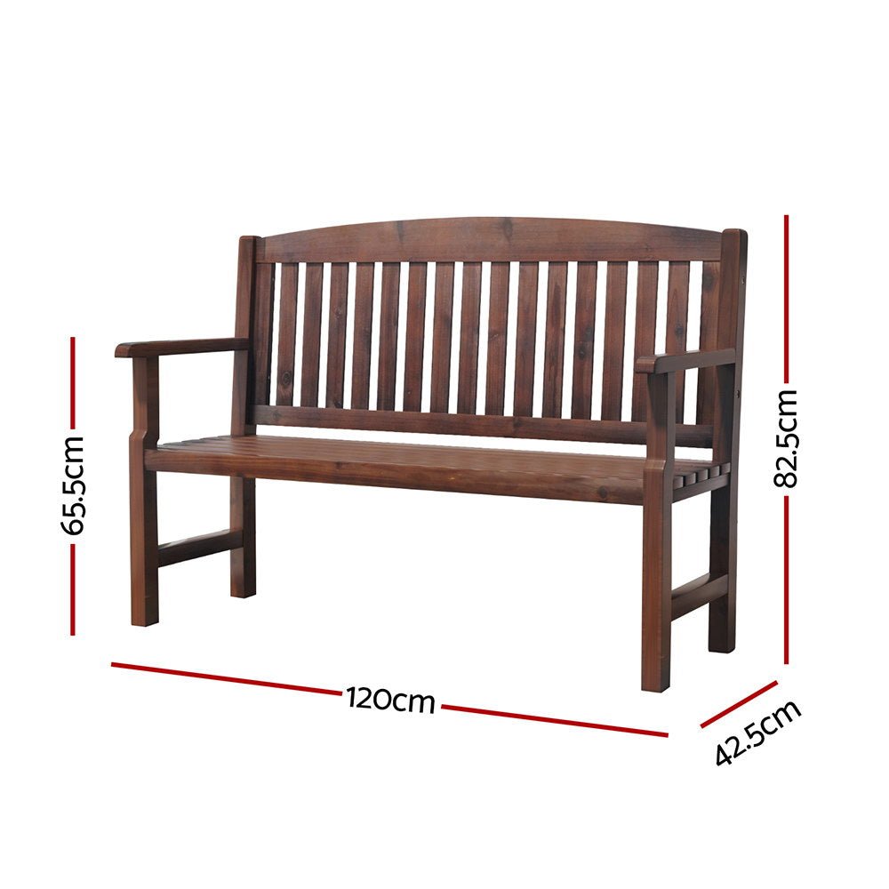 Gardeon Outdoor Garden Bench Wooden 2 Seater Lounge Chair Patio Furniture Brown - Outdoorium