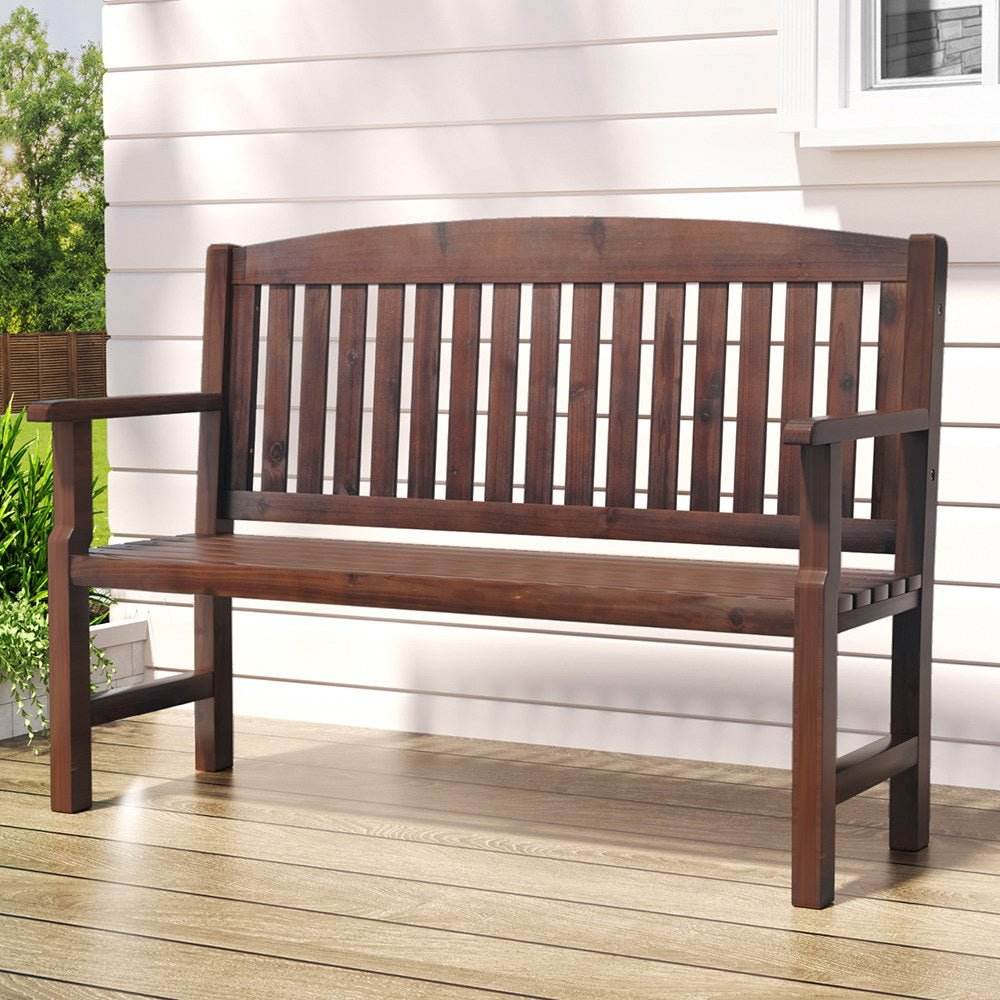 Gardeon Outdoor Garden Bench Wooden 2 Seater Lounge Chair Patio Furniture Brown - Outdoorium