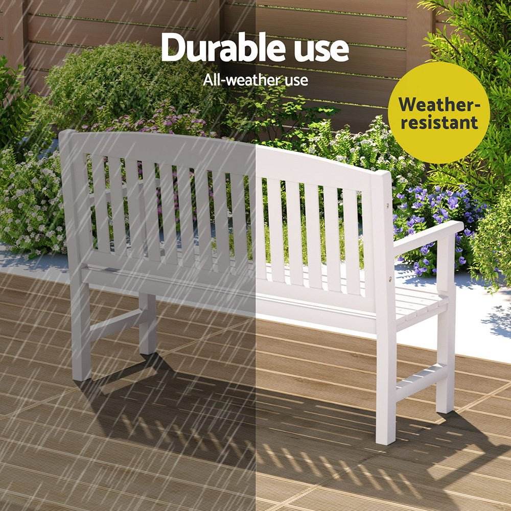 Gardeon Outdoor Garden Bench Wooden 2 Seater Lounge Chair Patio Furniture White - Outdoorium