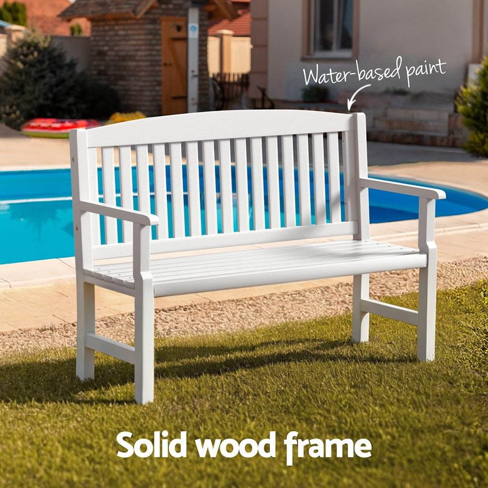 Gardeon Outdoor Garden Bench Wooden 2 Seater Lounge Chair Patio Furniture White - Outdoorium