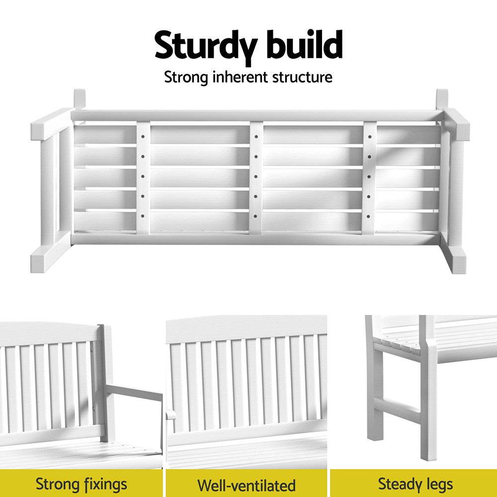 Gardeon Outdoor Garden Bench Wooden 2 Seater Lounge Chair Patio Furniture White - Outdoorium