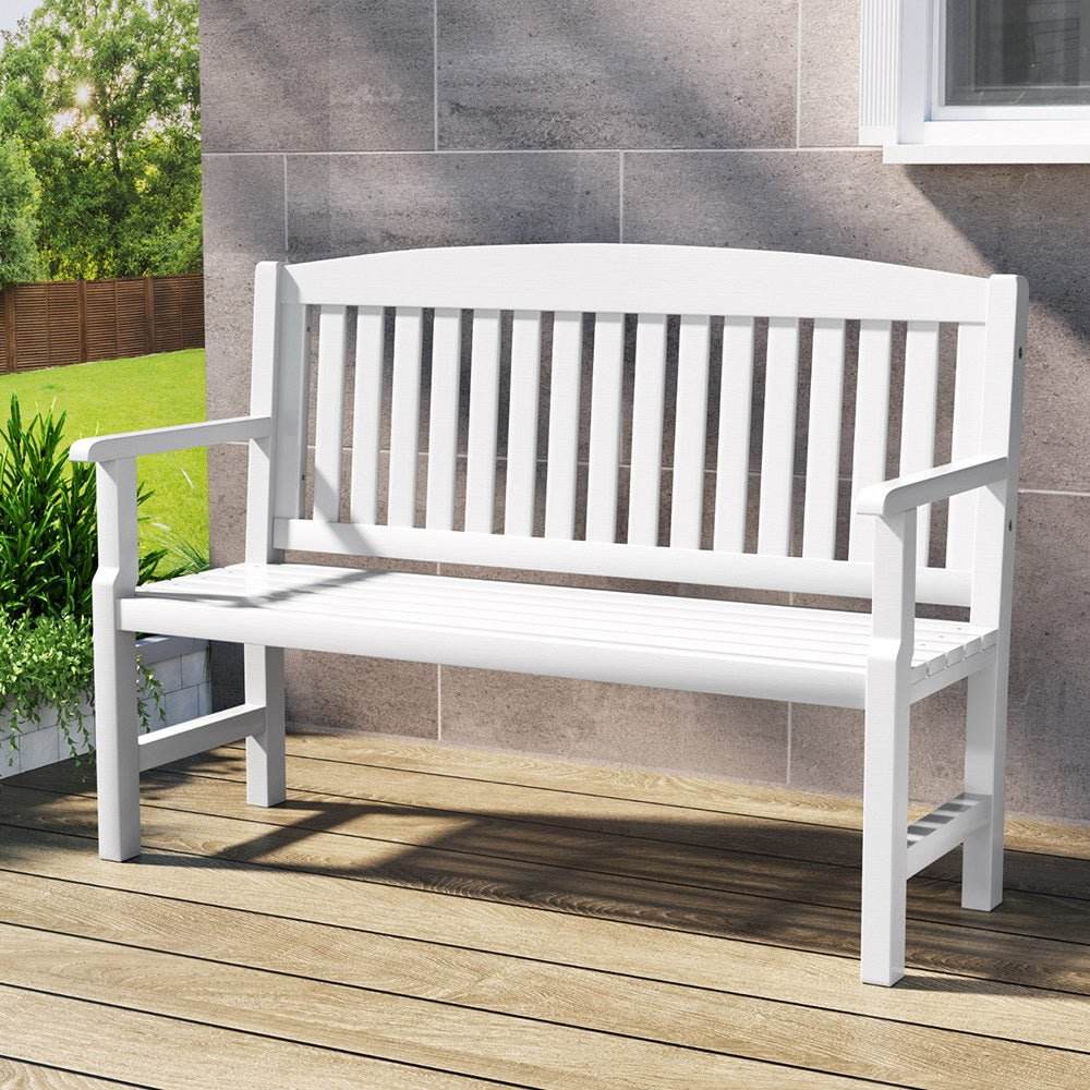 Gardeon Outdoor Garden Bench Wooden 2 Seater Lounge Chair Patio Furniture White - Outdoorium