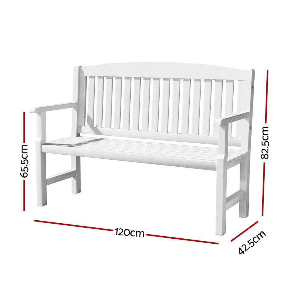 Gardeon Outdoor Garden Bench Wooden 2 Seater Lounge Chair Patio Furniture White - Outdoorium