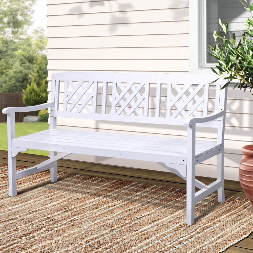 Gardeon Outdoor Garden Bench Wooden Chair 3 Seat Patio Furniture Lounge White - Outdoorium