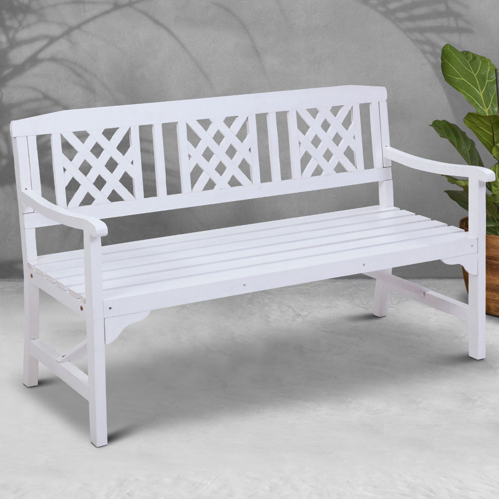 Gardeon Outdoor Garden Bench Wooden Chair 3 Seat Patio Furniture Lounge White - Outdoorium