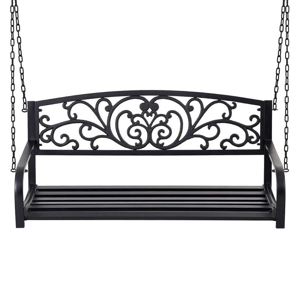 Gardeon Outdoor Porch Swing Chair Patio Furniture Floral Backrest 2 Seater Black - Outdoorium