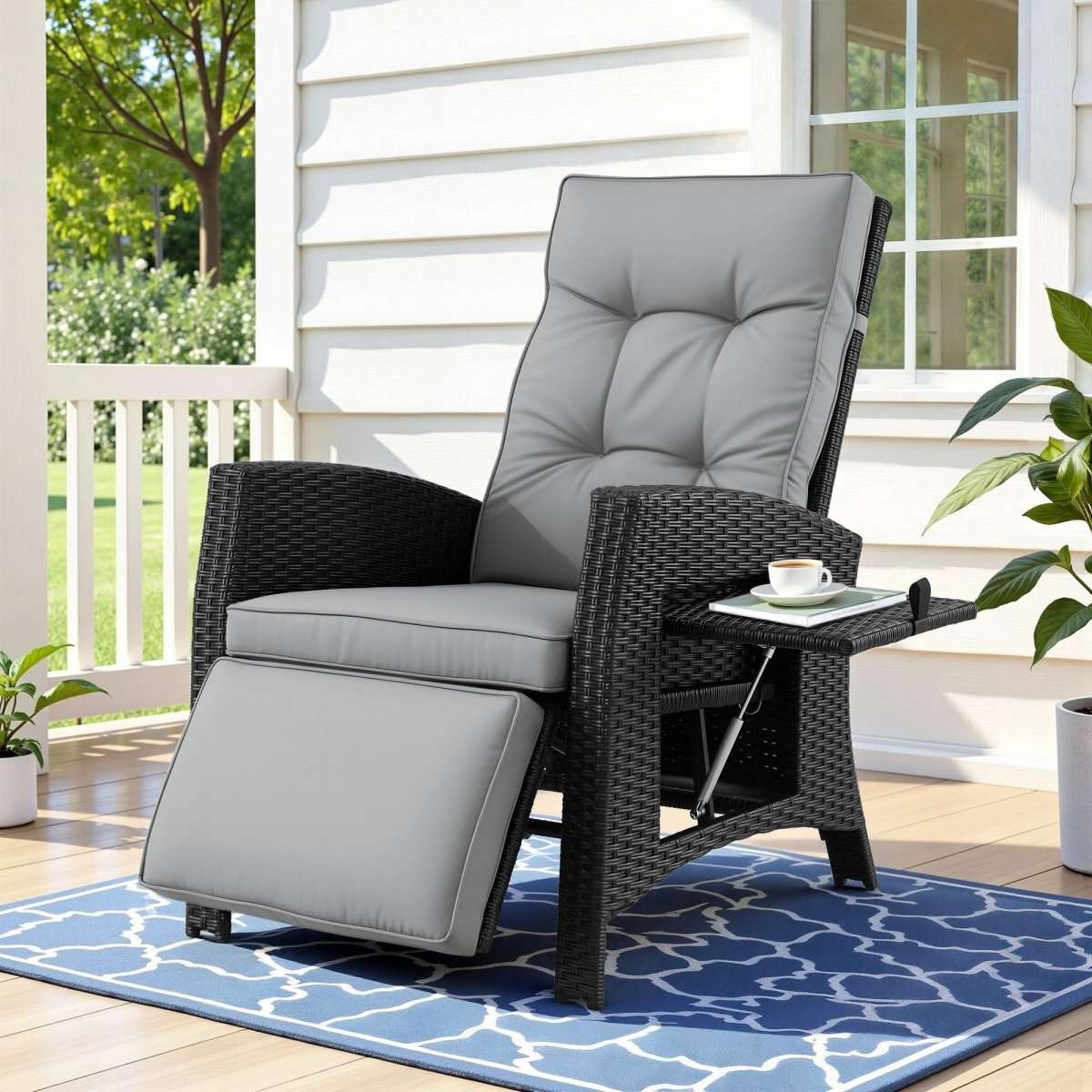 Gardeon Outdoor Recliner Chairs Sun lounge Wicker Lounger Patio Furniture Adjustable Black | Furniture > Outdoor > Outdoor Chairs